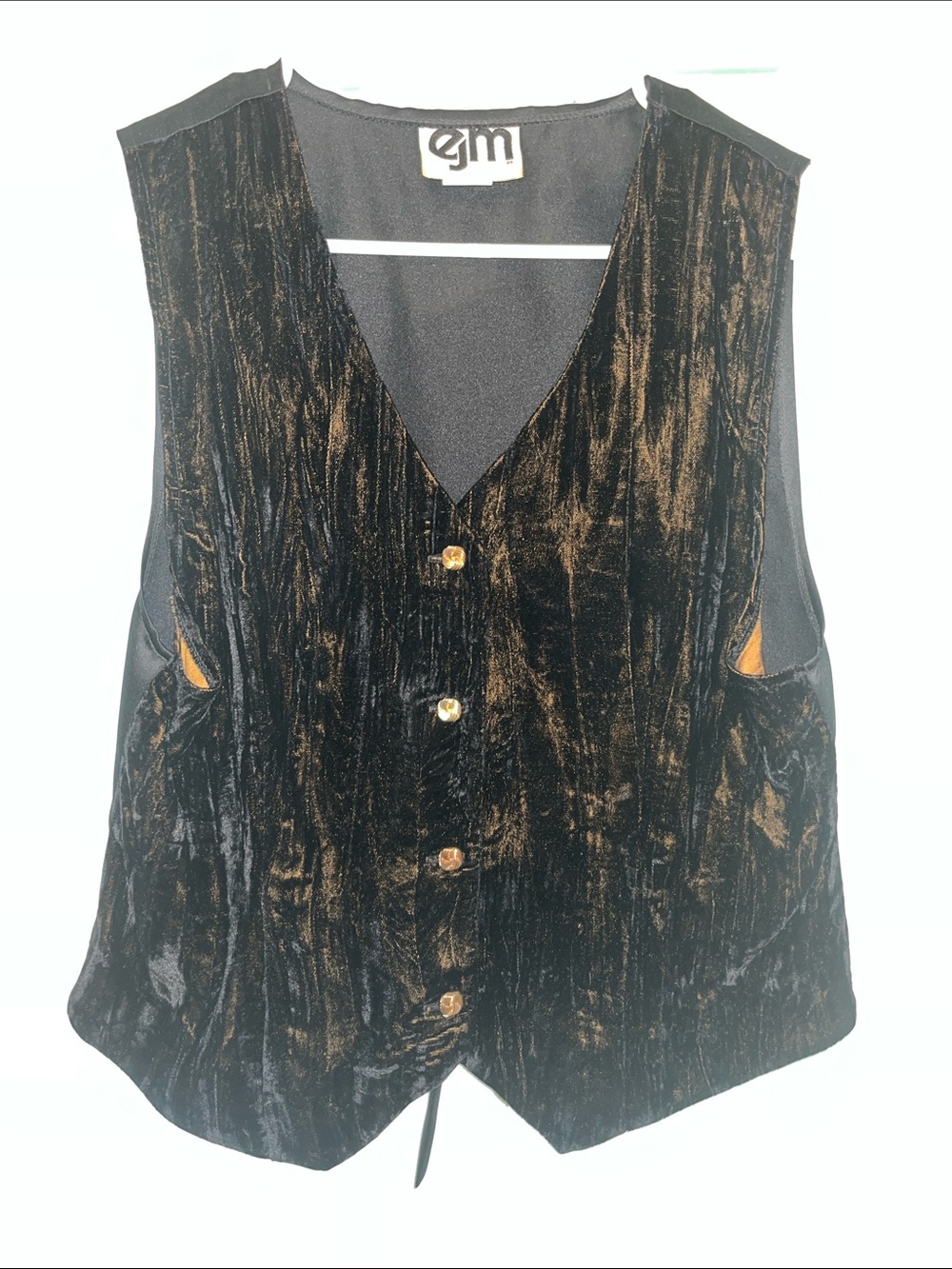 Velvet Button-Front Women's Vest in Black with Bronze Sheen